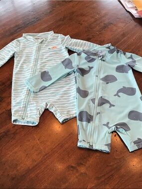Aqua Whale and Turtle 1 Piece Zip Rashguard Swimsuits